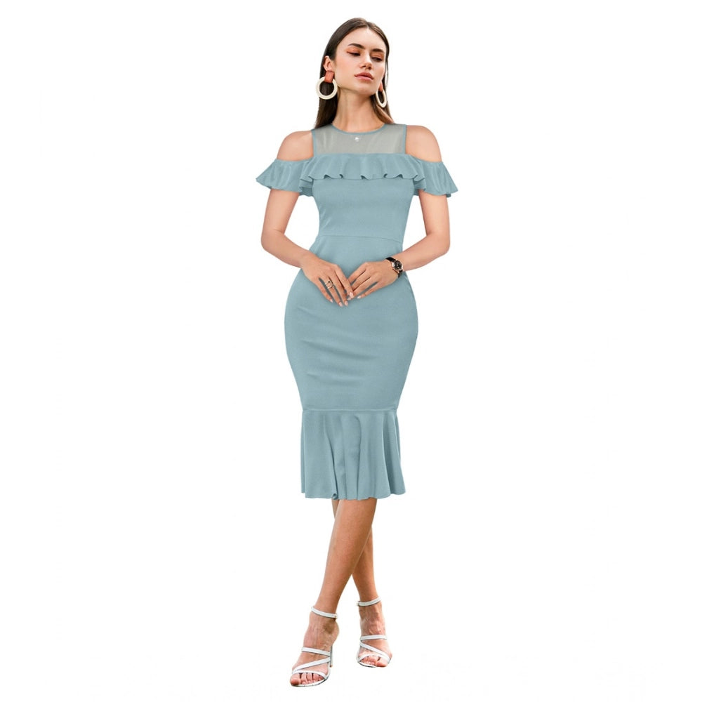 Indoraa Women's Knitting stretchable Solid Round Neck Sleeveless Dress (Pista )