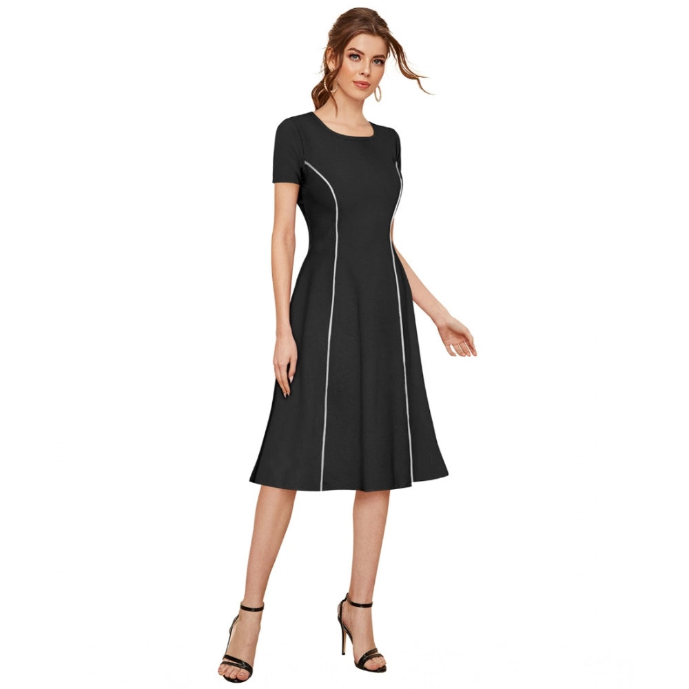Indoraa Women's Knitting stretchable Solid Round Neck Cap Sleeve Dress (Black)