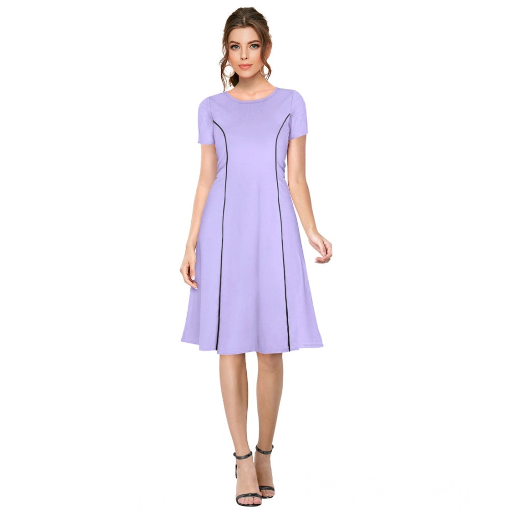 Indoraa Women's Knitting stretchable Solid Round Neck Cap Sleeve Dress (Purple)
