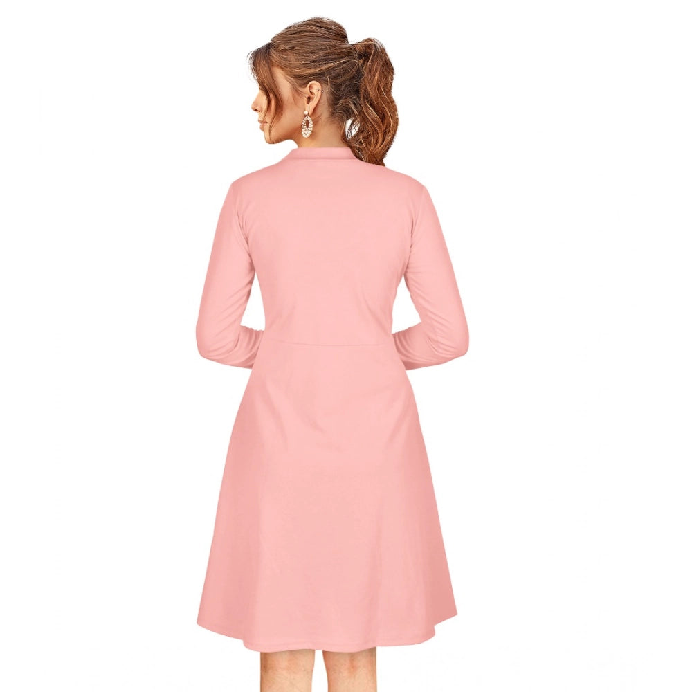 Indoraa Women's Knitting stretchable Solid Round Neck Full Sleeve Dress (Peach)