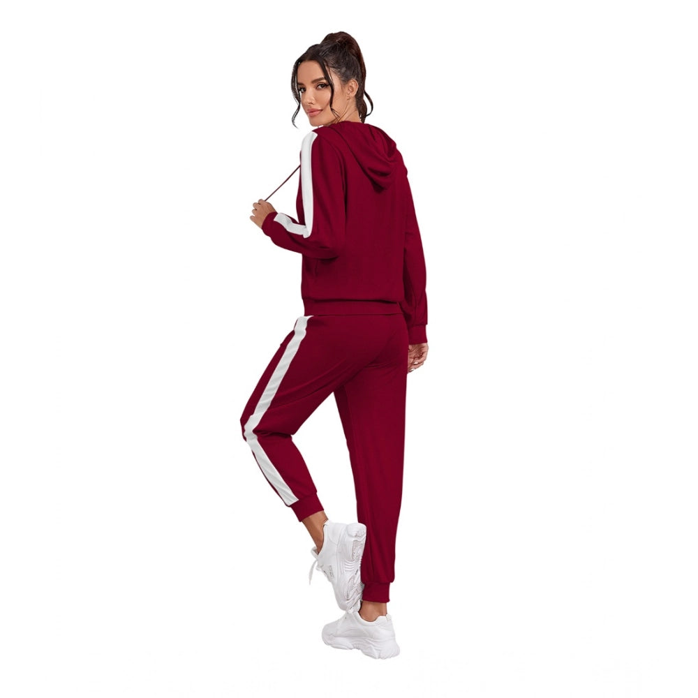 Indoraa Women's Knitting stretchable Solid Hooded Neck Full Sleeve Track Suit (Maroon)