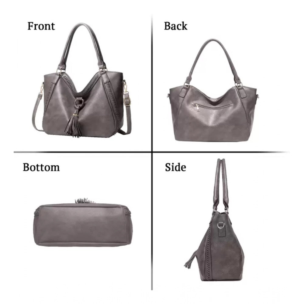 indoraa Women's PU Leather Large Shoulder Zipper Handbag (Grey)