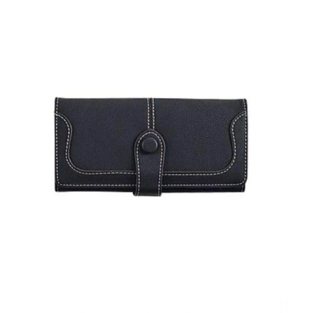 indoraa Women's Faux Leather Medium Snap Button Wallet (Black)