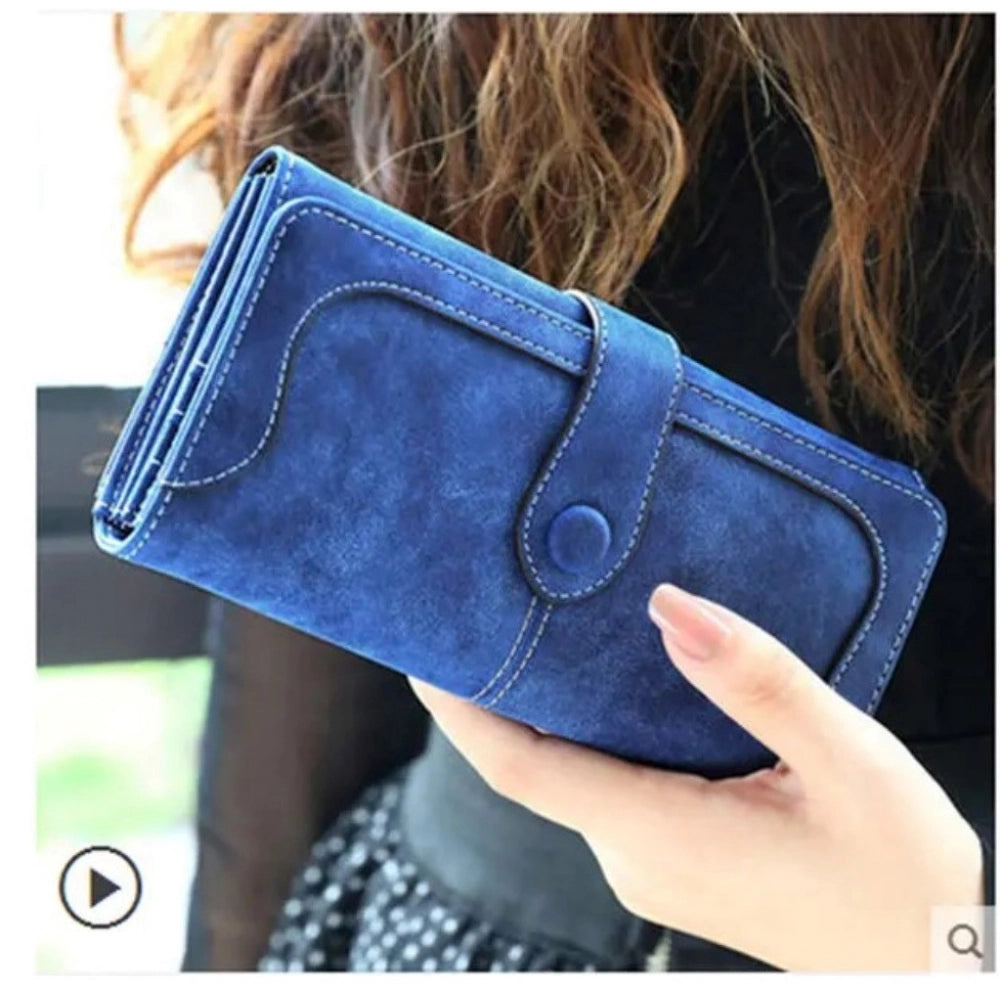 indoraa Women's Faux Leather Medium Snap Button Wallet (Dark Blue)