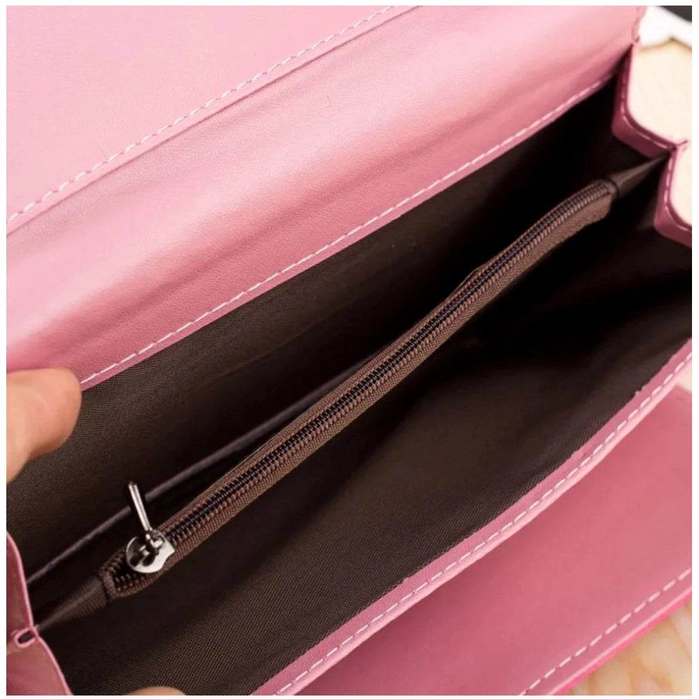 indoraa Women's Faux Leather Medium Snap Button Wallet (Pink)