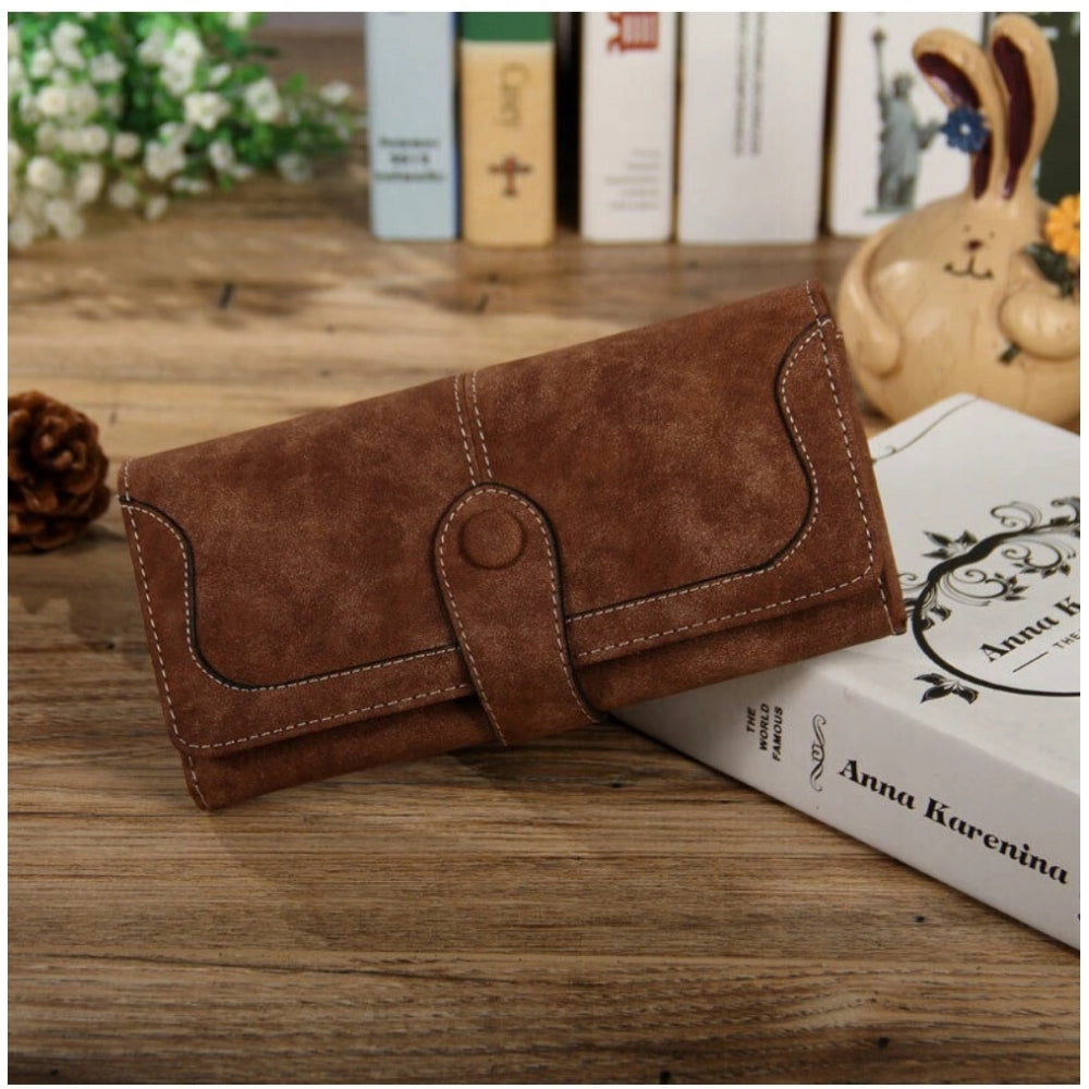 indoraa Women's Faux Leather Medium Snap Button Wallet (Brown)