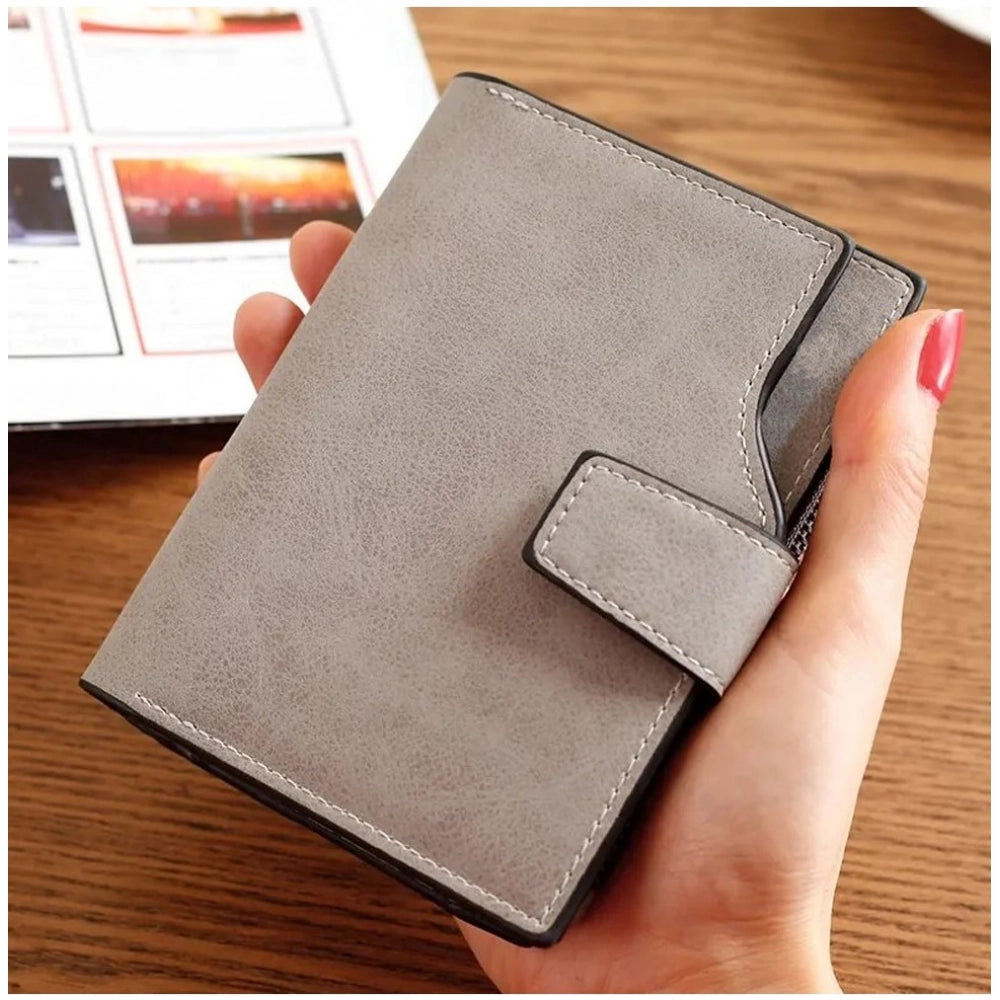 indoraa Women's Vegan Leather Small Zipper Wallet (Grey)