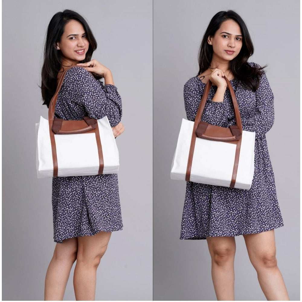 indoraa Women's Canvas Medium Top handle Satchel Zipper Handbag (White)