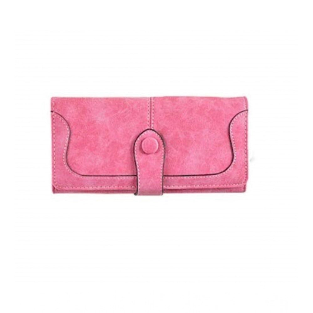 indoraa Women's Faux Leather Medium Snap Button Wallet (Pink)