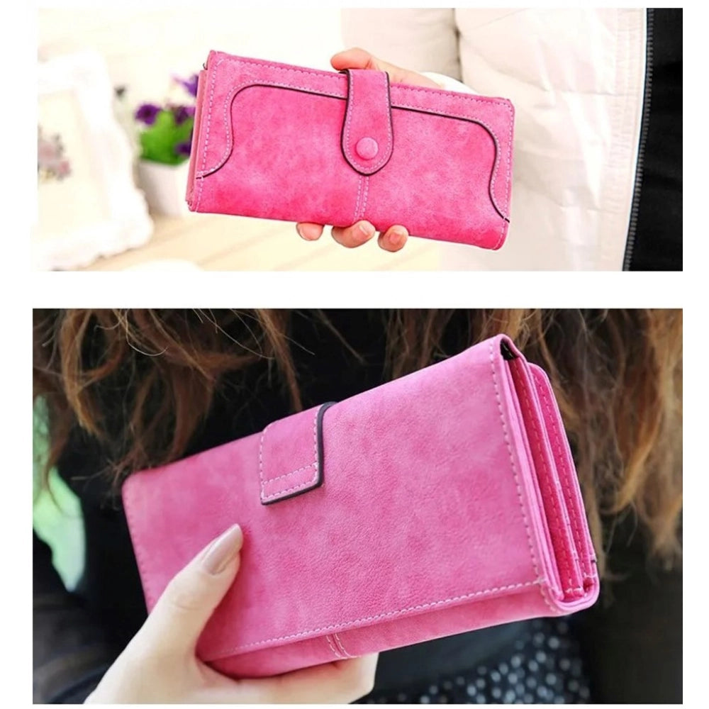 indoraa Women's Faux Leather Medium Snap Button Wallet (Pink)