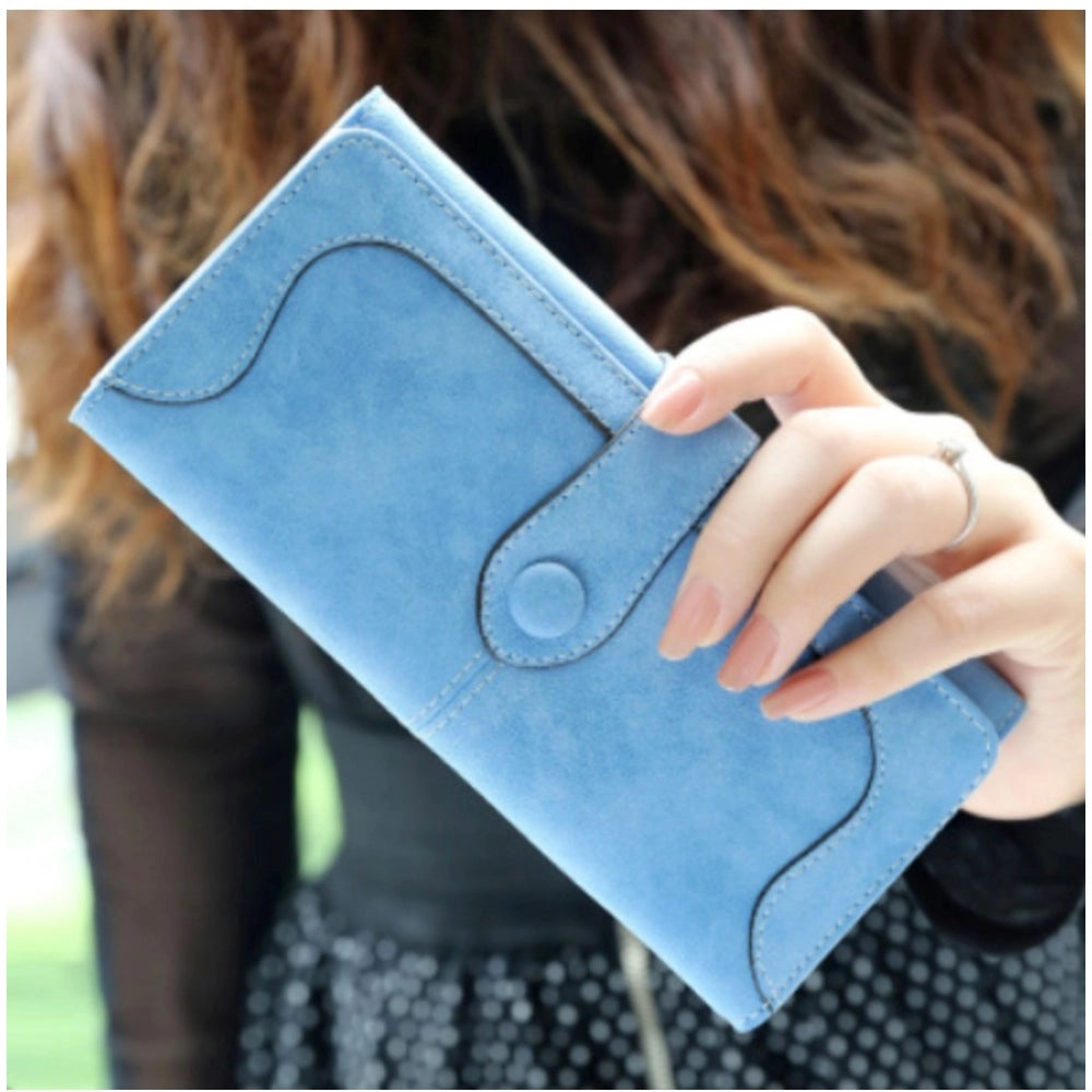 indoraa Women's Faux Leather Medium Snap Button Wallet (Blue)