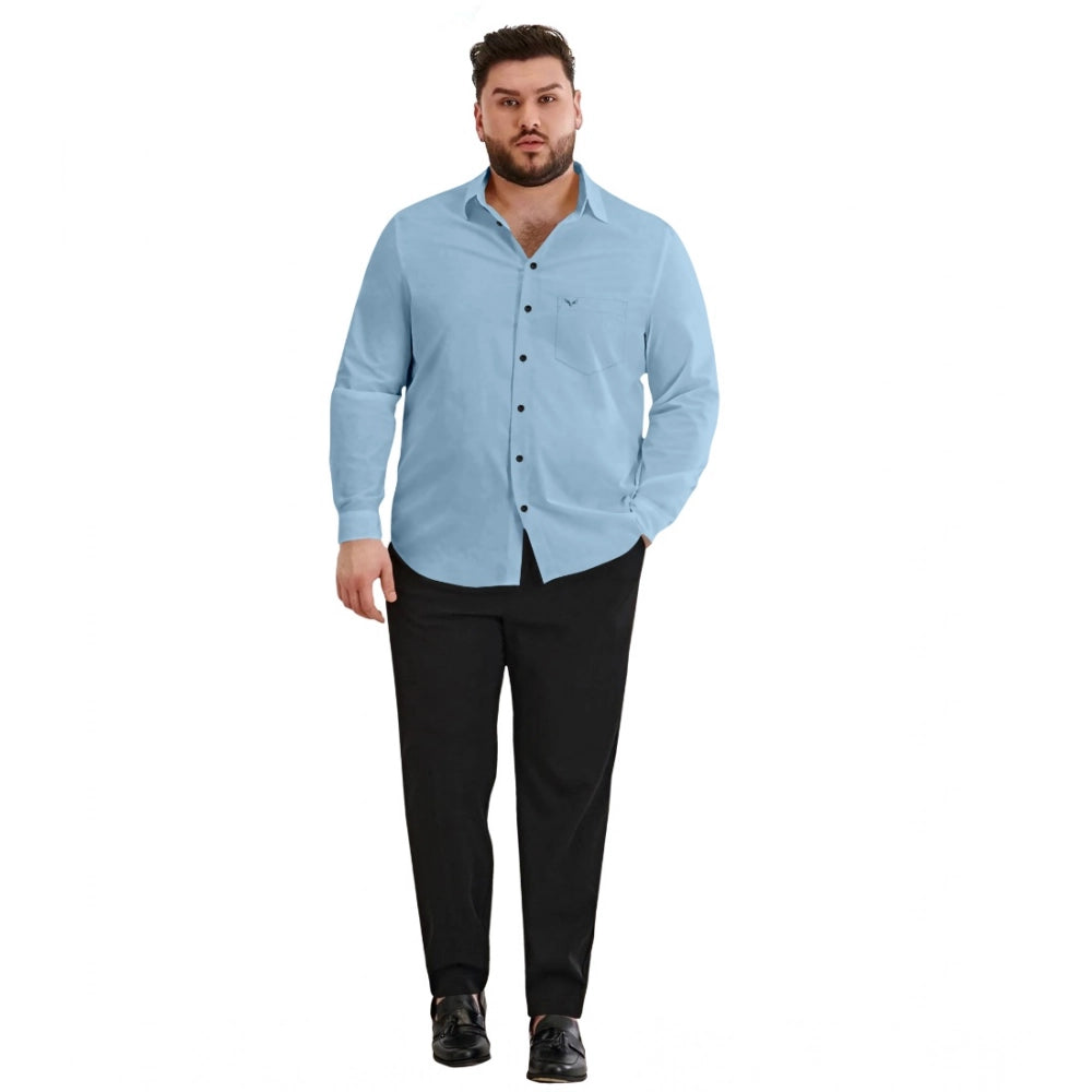 Indoraa Mens Casual Cotton Solid Full Sleeve Shirt (Sky)