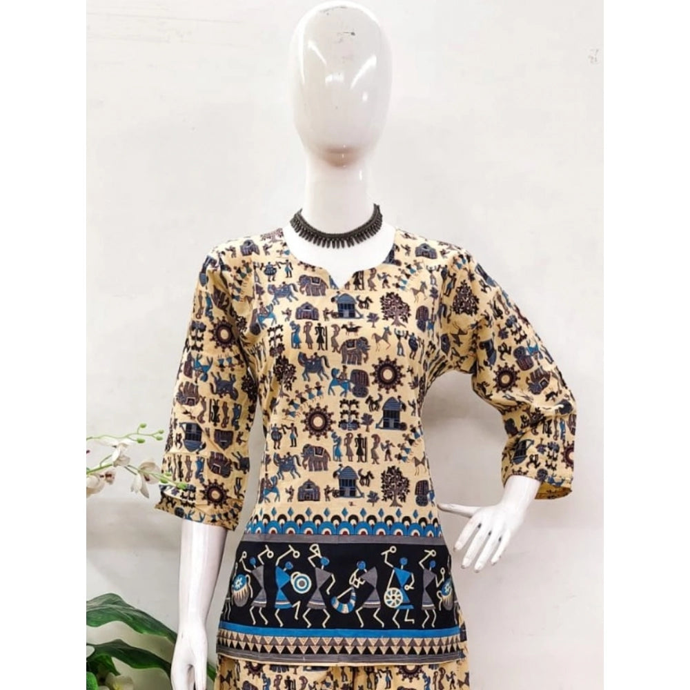 Indoraa Women's Cotton Jaipuri Printed 3-4th Sleeve Co ord Set (Multicolor)
