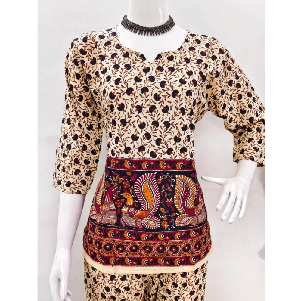 Indoraa Women's Cotton Jaipuri Printed 3-4th Sleeve Co ord Set (Multicolor)
