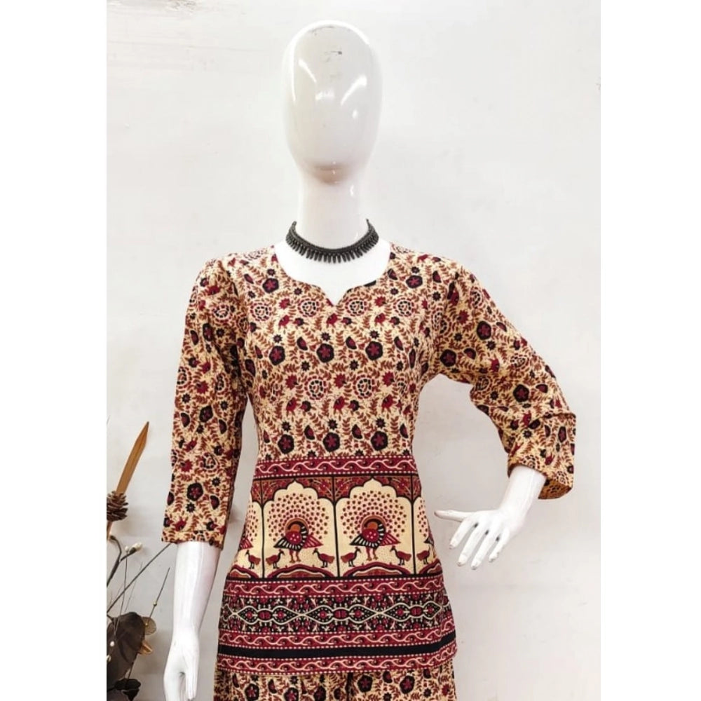 Indoraa Women's Cotton Jaipuri Printed 3-4th Sleeve Co ord Set (Multicolor)