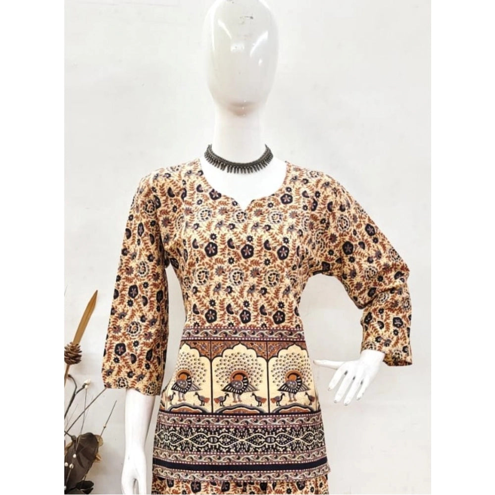 Indoraa Women's Cotton Jaipuri Printed 3-4th Sleeve Co ord Set (Multicolor)