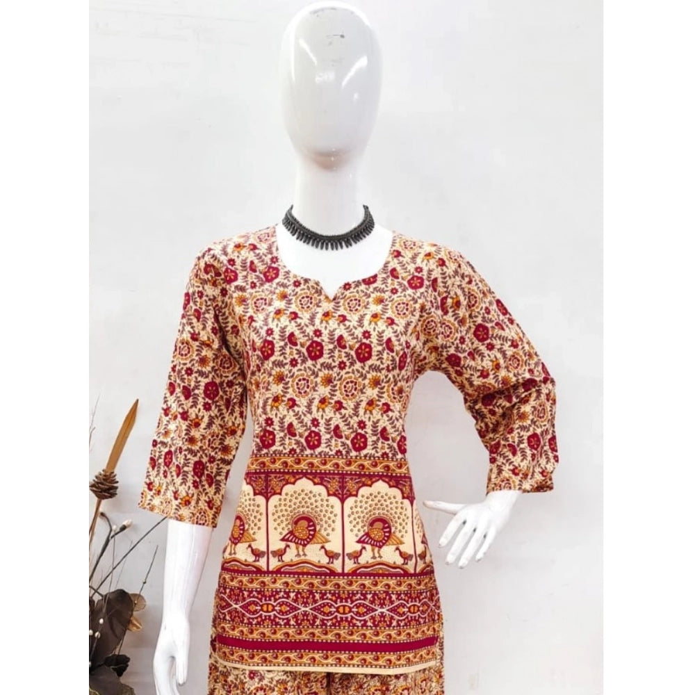 Indoraa Women's Cotton Jaipuri Printed 3-4th Sleeve Co ord Set (Multicolor)