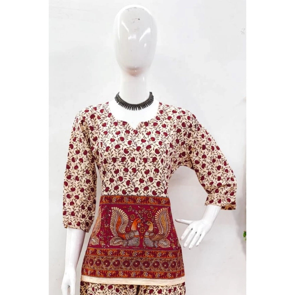 Indoraa Women's Cotton Jaipuri Printed 3-4th Sleeve Co ord Set (Multicolor)