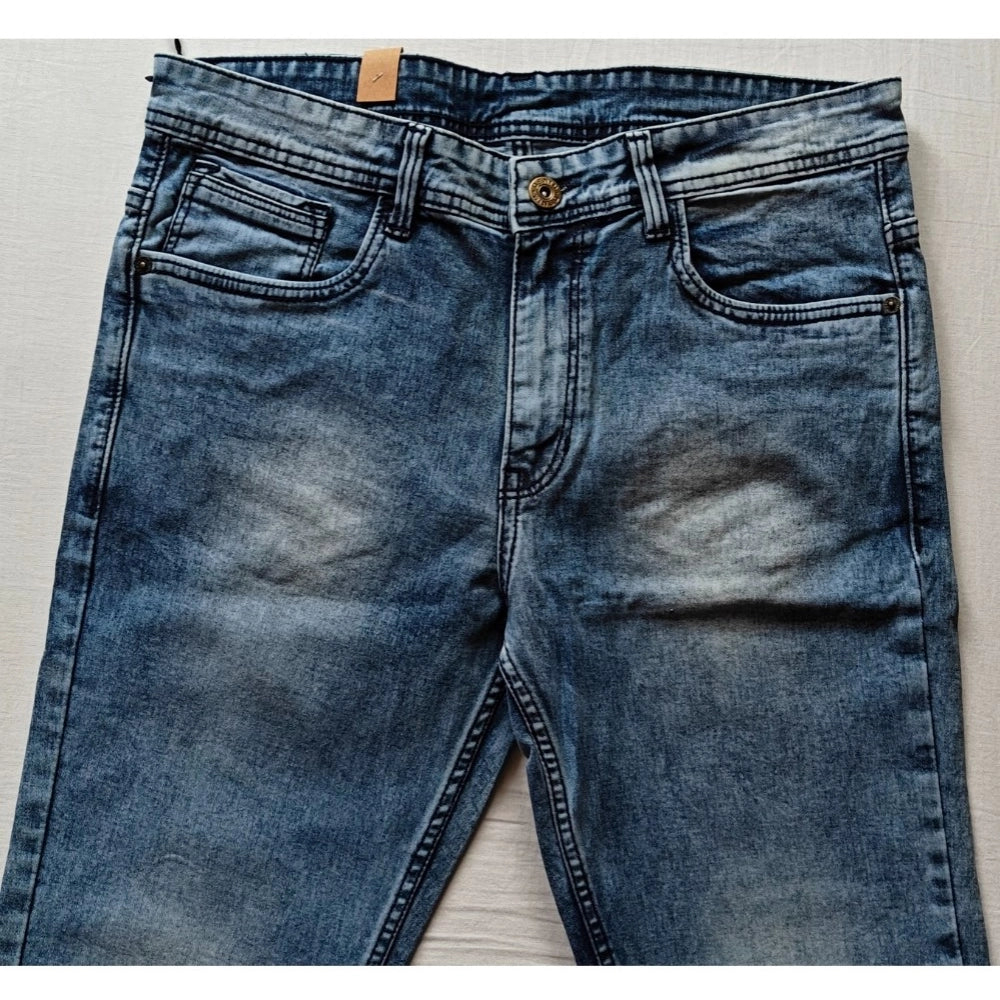 Indoraa Men's Cotton Blended Solid Tapered Jeans (Blue)