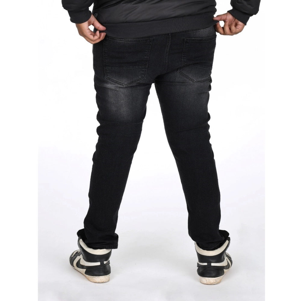 Indoraa Men's Cotton Blended Solid Plus Size Jeans (Black)