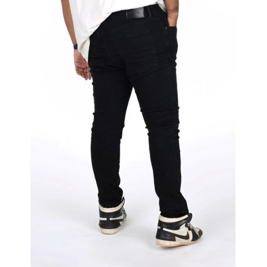 Indoraa Men's Cotton Blended Solid Plus Size Jeans (Black)