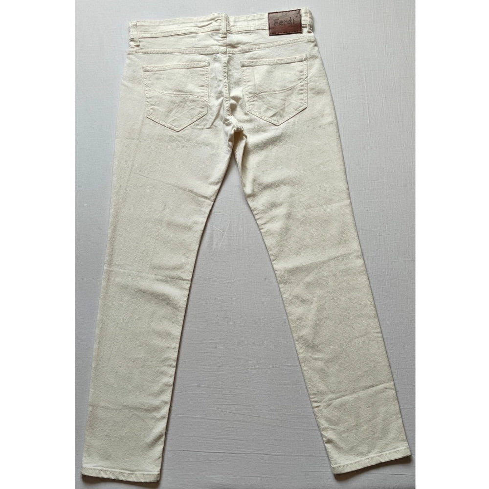 Indoraa Men's Cotton Blended Solid Classic Fit Jeans (Beige)