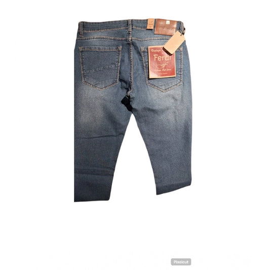 Indoraa Men's Cotton Blended Solid Tapered Jeans (Blue)