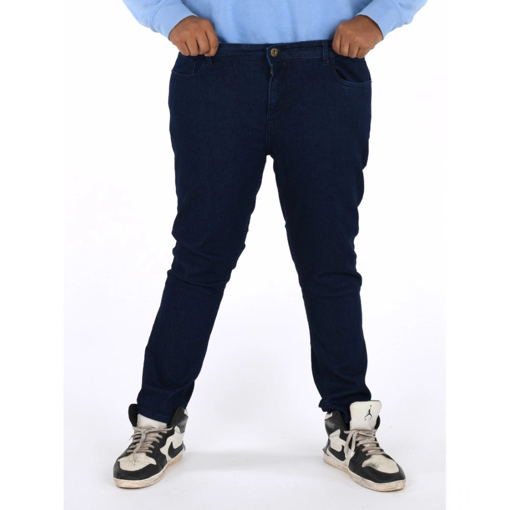 Indoraa Men's Cotton Blended Solid Plus Size Jeans (Dark Blue)
