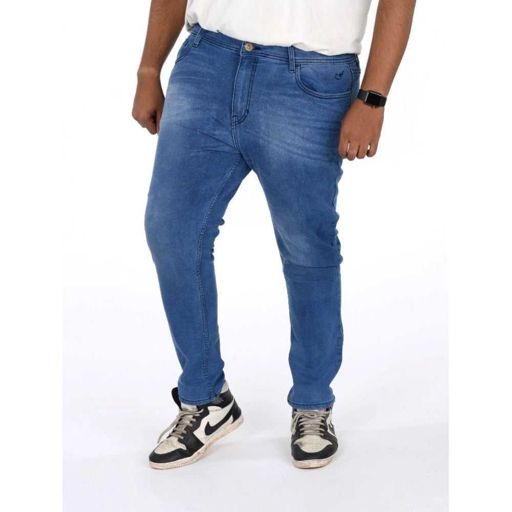 Indoraa Men's Cotton Blended Solid Plus Size Jeans (Blue)