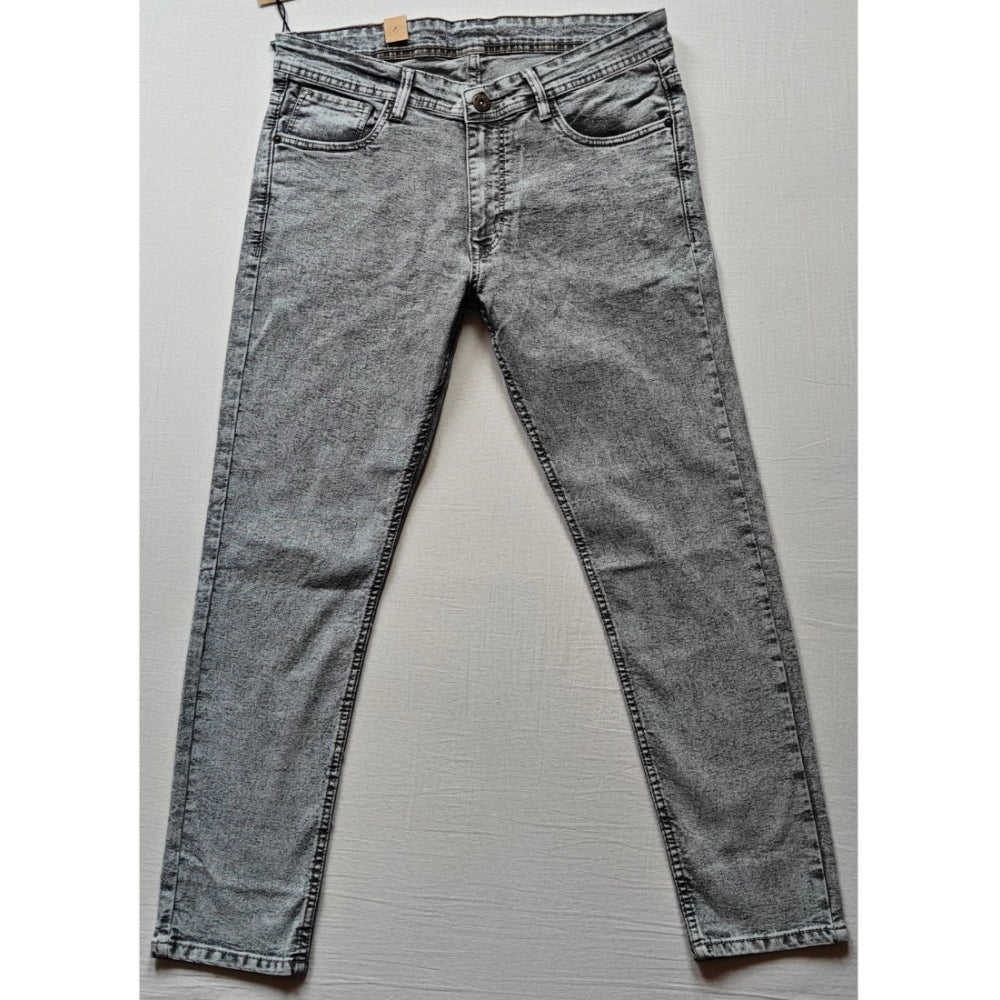 Indoraa Men's Cotton Blended Solid Tapered Jeans (Grey)