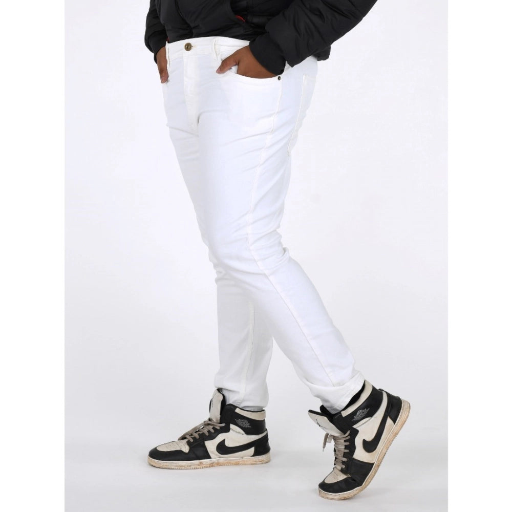 Indoraa Men's Cotton Blended Solid Plus Size Jeans (White)