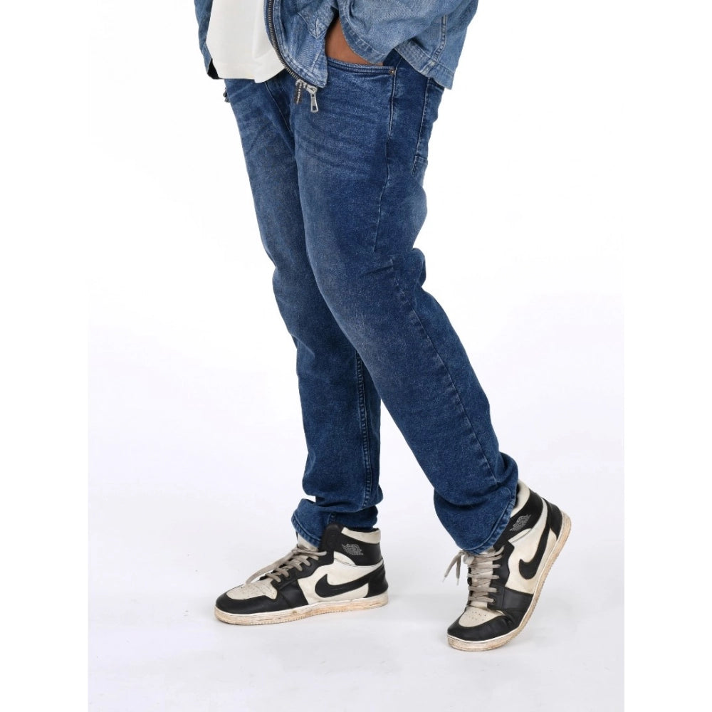 Indoraa Men's Cotton Blended Solid Plus Size Jeans (Blue)