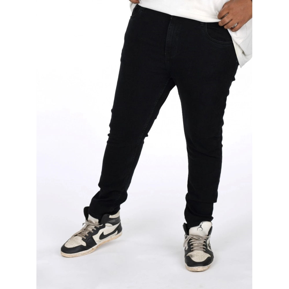 Indoraa Men's Cotton Blended Solid Plus Size Jeans (Black)