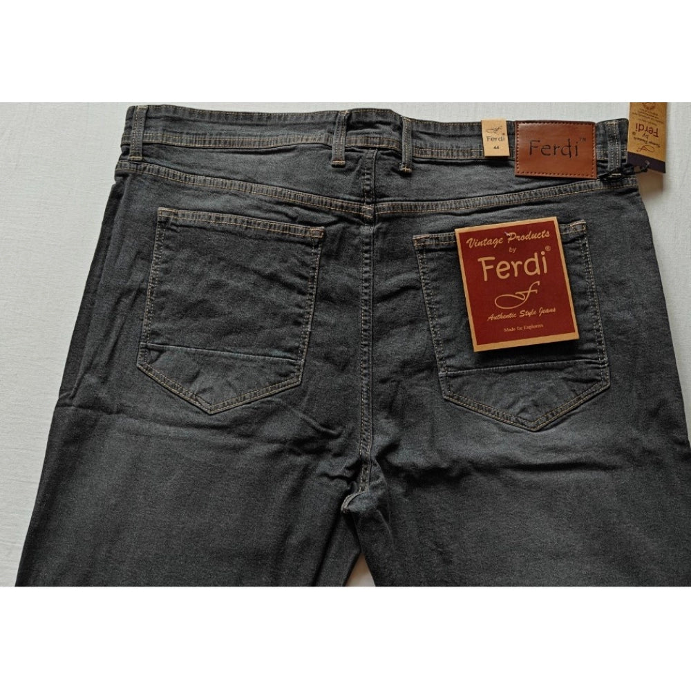 Indoraa Men's Cotton Blended Solid Plus Size Jeans (Dark Grey)
