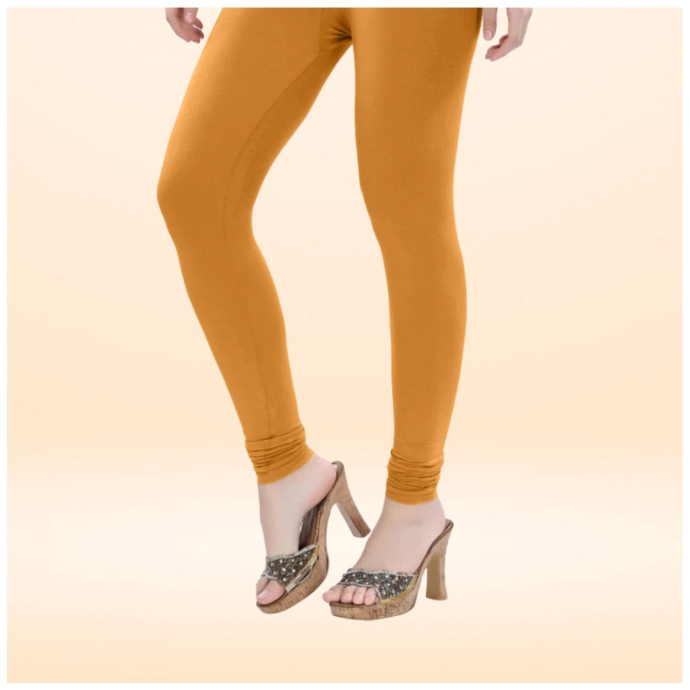 Indoraa Women's Cotton Blended Solid Churidar leggings (Mustard Yellow)