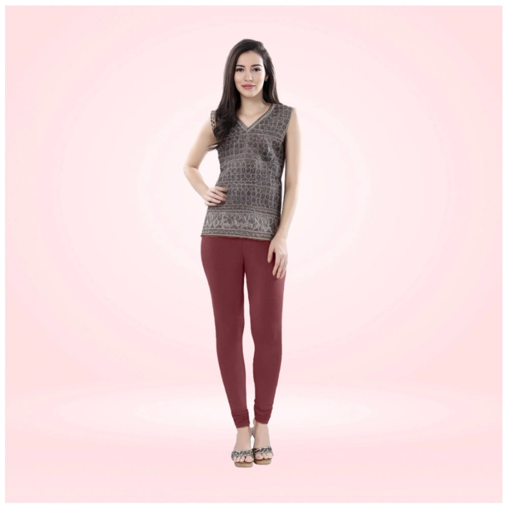 Indoraa Women's Cotton Blended Solid Churidar leggings (Maroon)