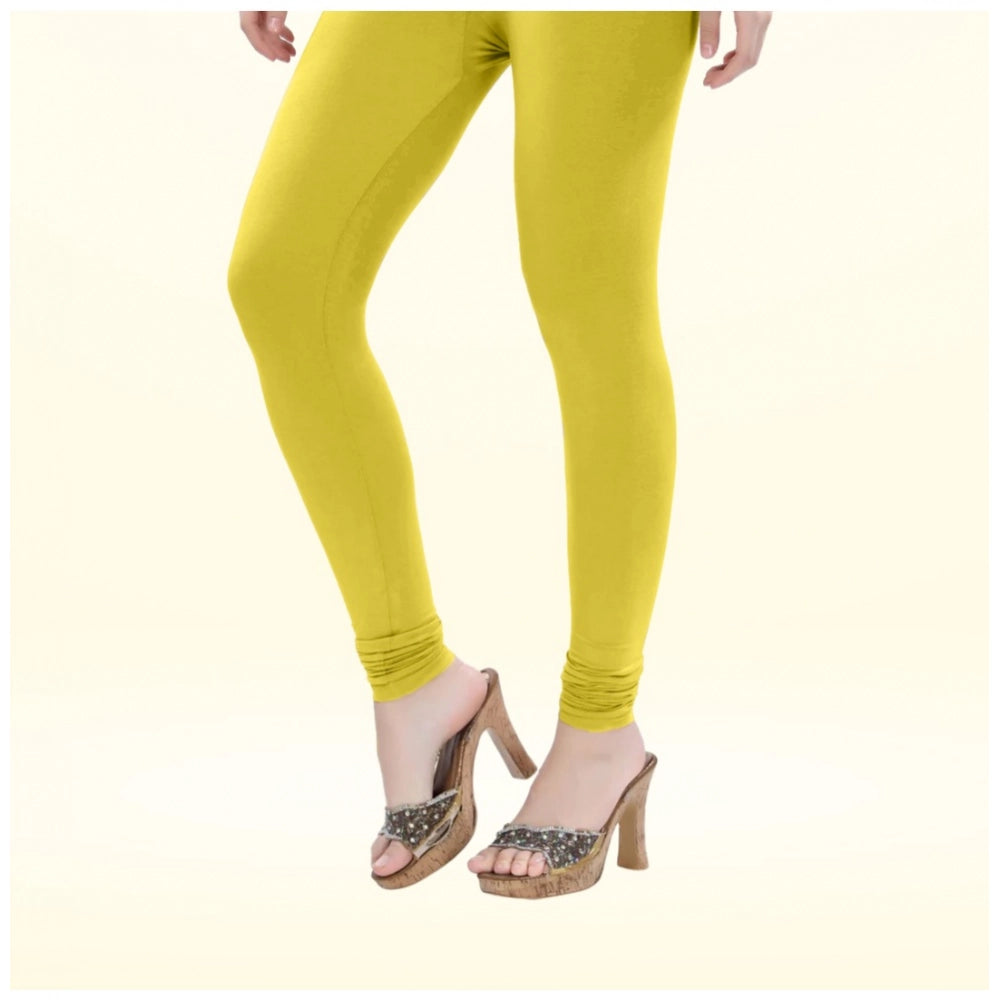 Indoraa Women's Cotton Blended Solid Churidar leggings (Lemon Yellow)
