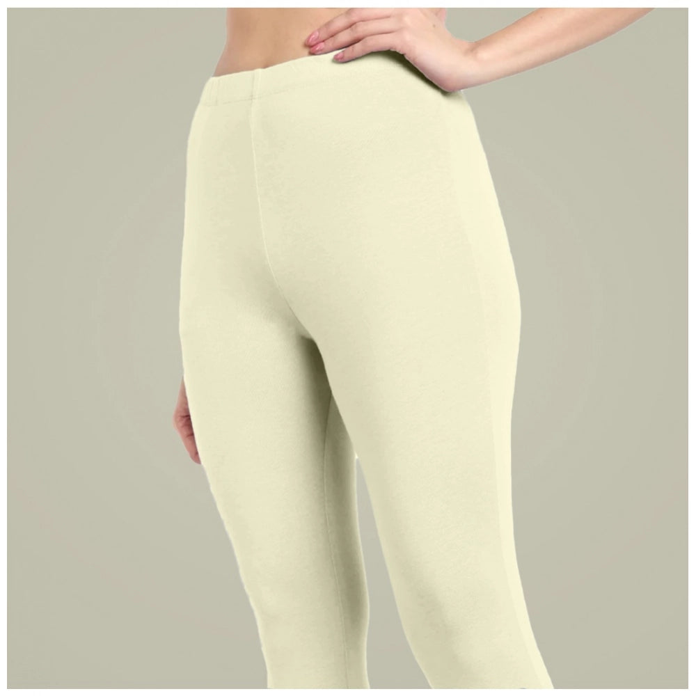 Indoraa Women's Cotton Blended Solid Ankle legging (Cream)