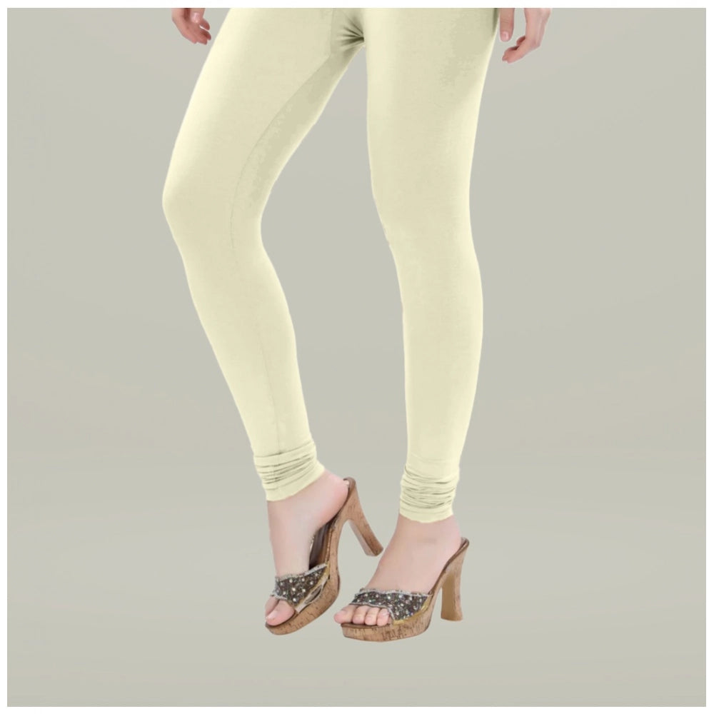 Indoraa Women's Cotton Blended Solid Churidar leggings (Cream)