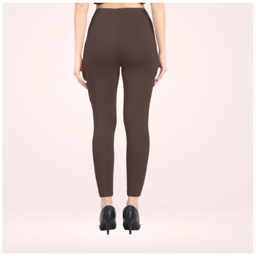 Indoraa Women's Cotton Blended Solid Ankle legging (Brown)