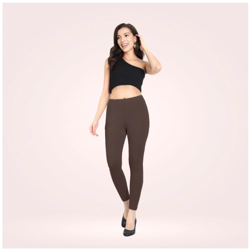 Indoraa Women's Cotton Blended Solid Ankle legging (Brown)