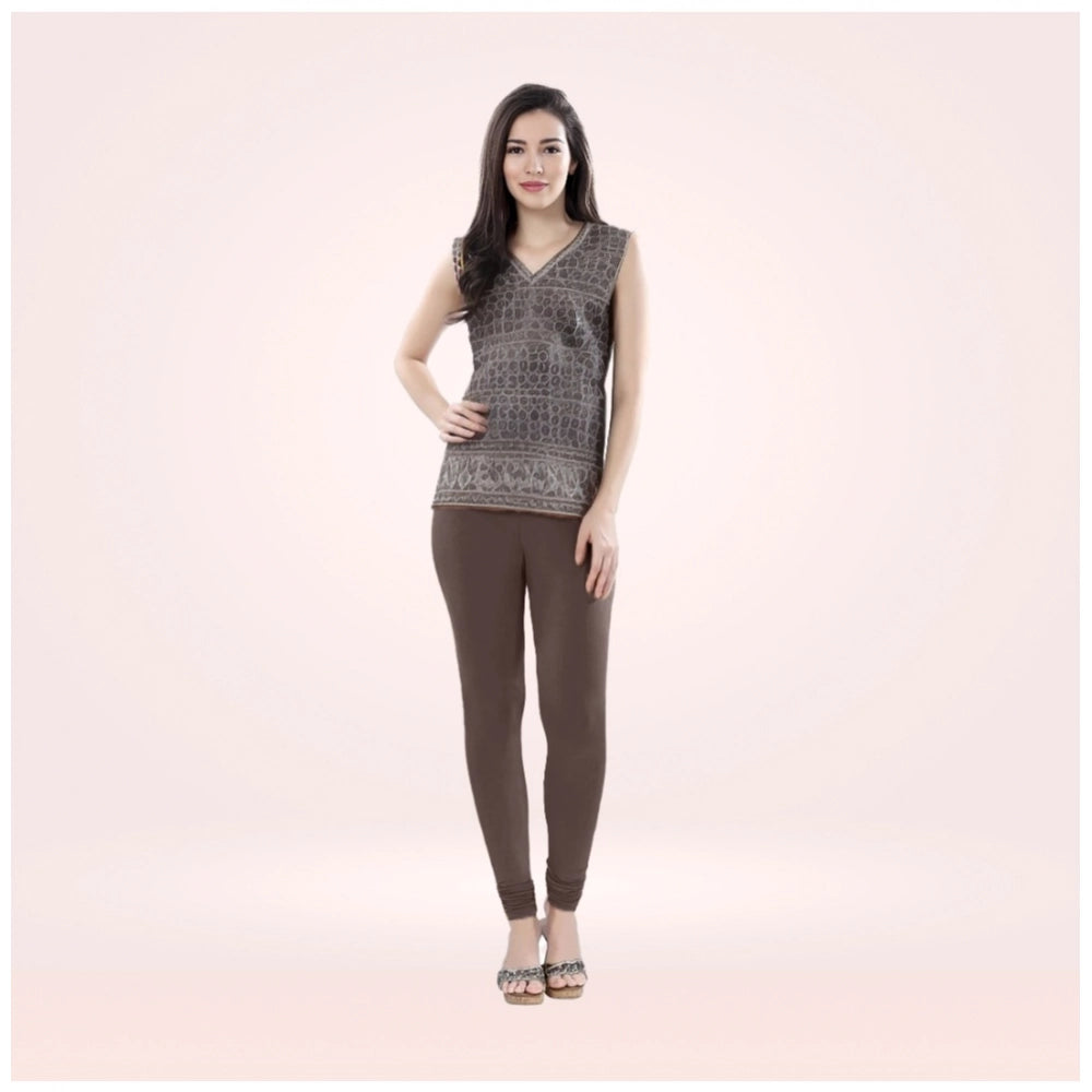 Indoraa Women's Cotton Blended Solid Churidar leggings (Brown)