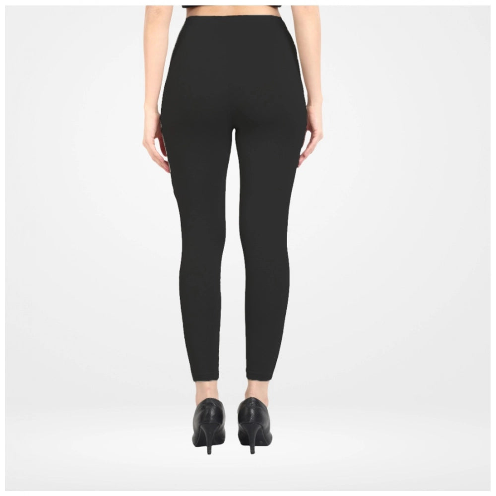 Indoraa Women's Cotton Blended Solid Ankle legging (Black)