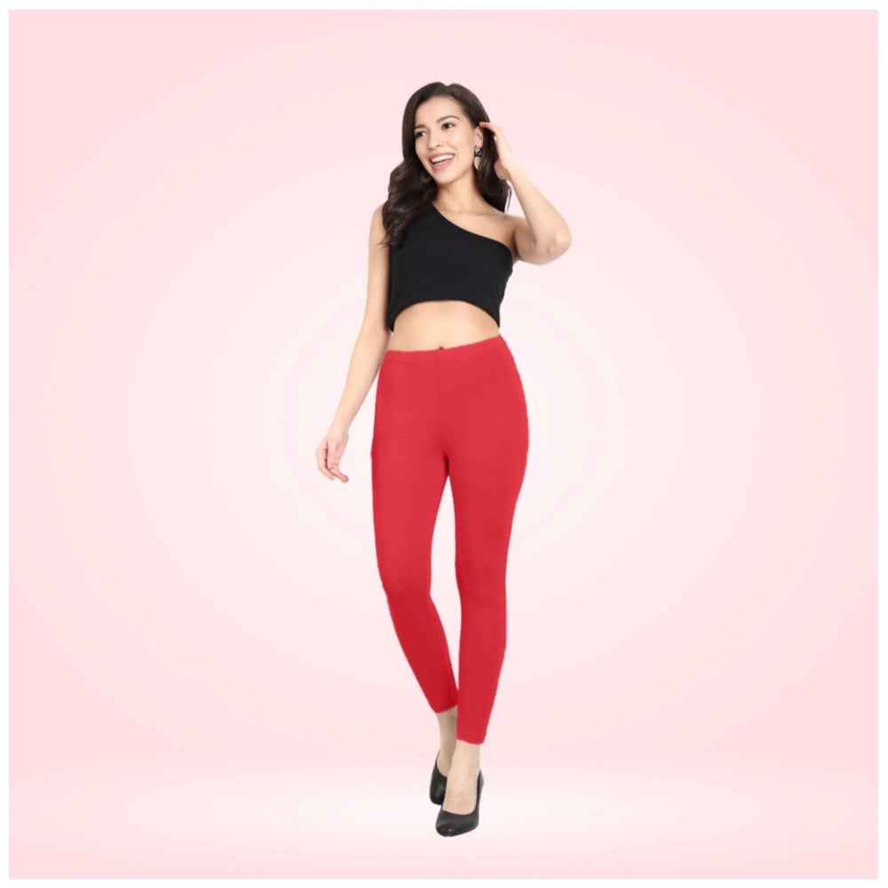 Indoraa Women's Cotton Blended Solid Ankle legging (Red)