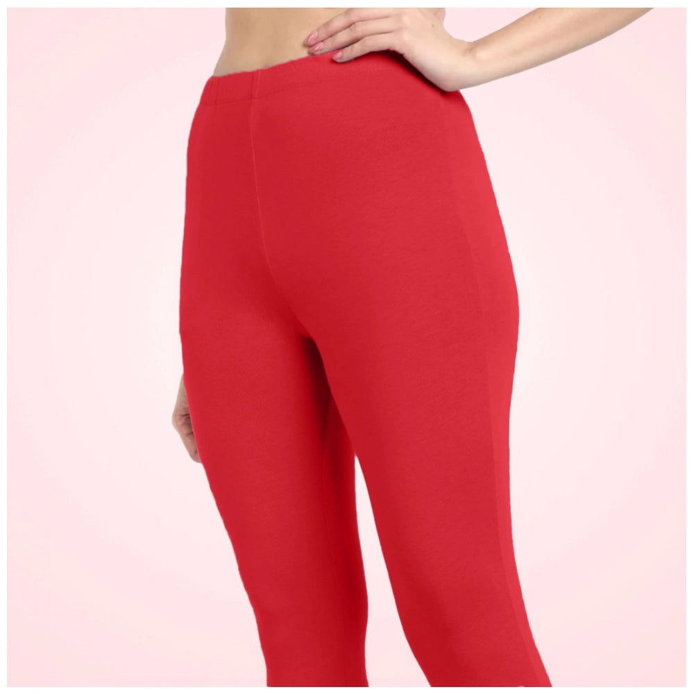 Indoraa Women's Cotton Blended Solid Ankle legging (Red)