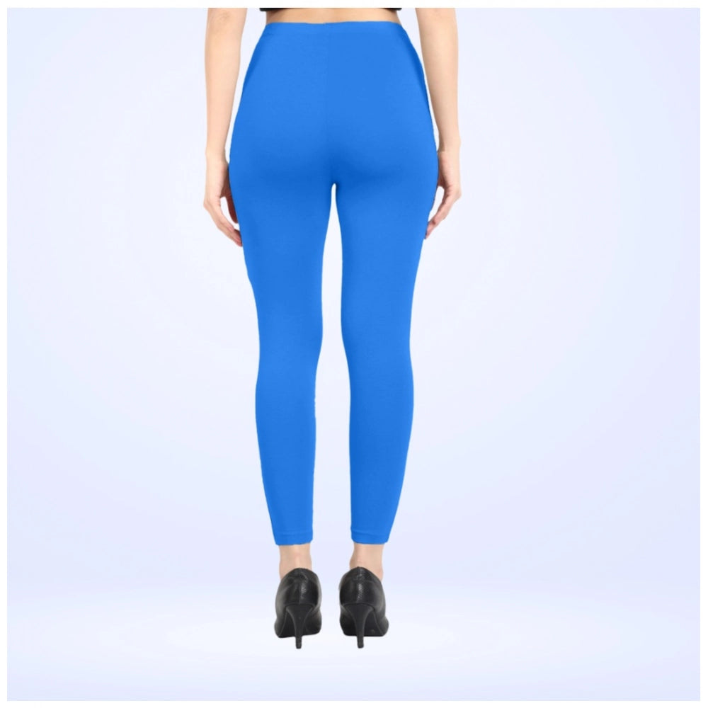 Indoraa Women's Cotton Blended Solid Ankle legging (Blue)