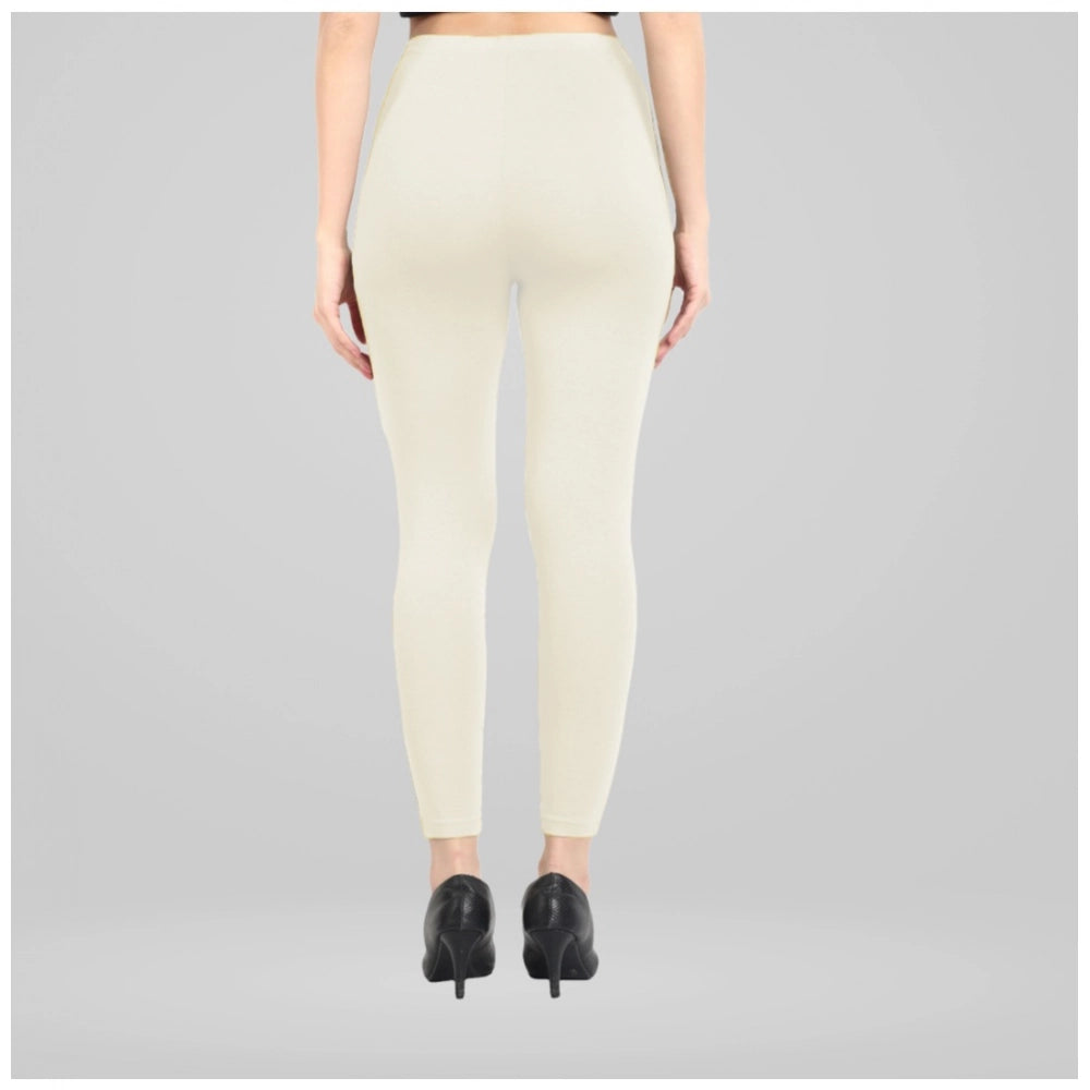 Indoraa Women's Cotton Blended Solid Ankle legging (Off White)