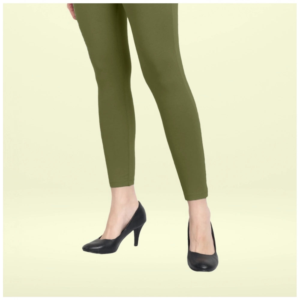 Indoraa Women's Cotton Blended Solid Ankle legging (Olive Green)