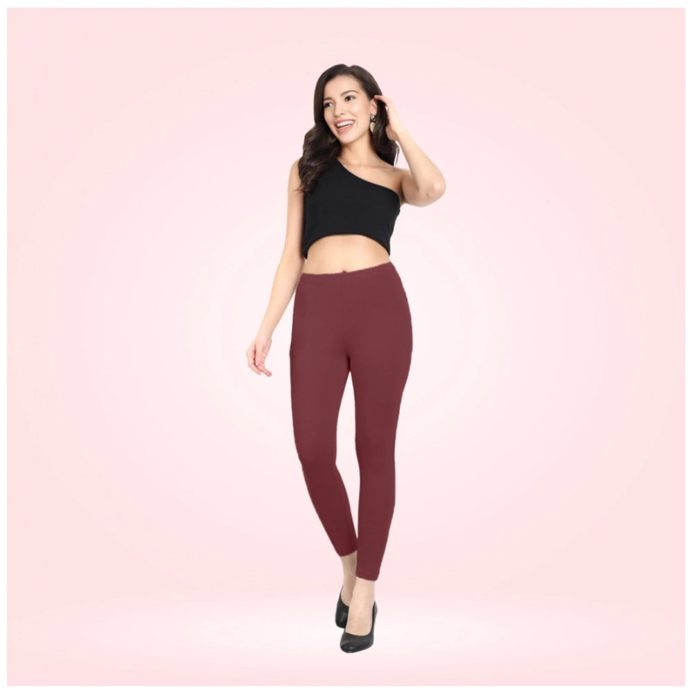Indoraa Women's Cotton Blended Solid Ankle legging (Maroon)