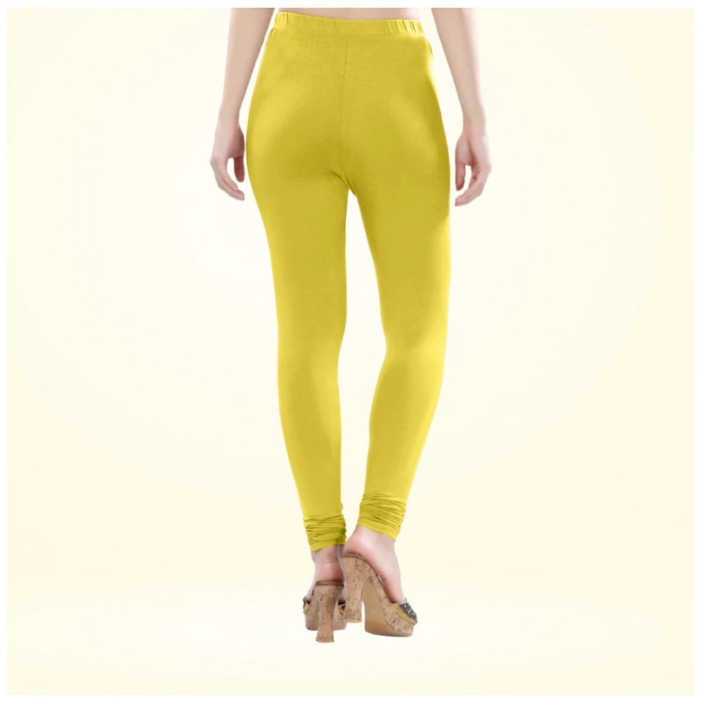 Indoraa Women's Cotton Blended Solid Churidar leggings (Lemon Yellow)